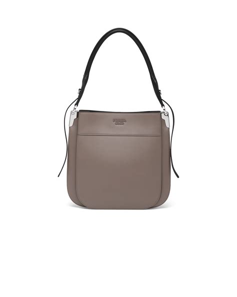 Clay Grey/black Prada Margit leather hobo shoulder bag 